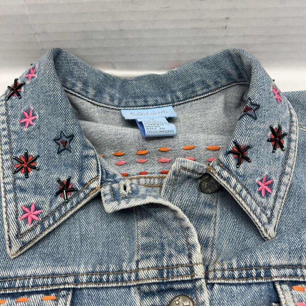 Sigrid Olsen So Blue Womens Jean Jacket Embroidered Trucker Western Size M - Picture 4 of 6